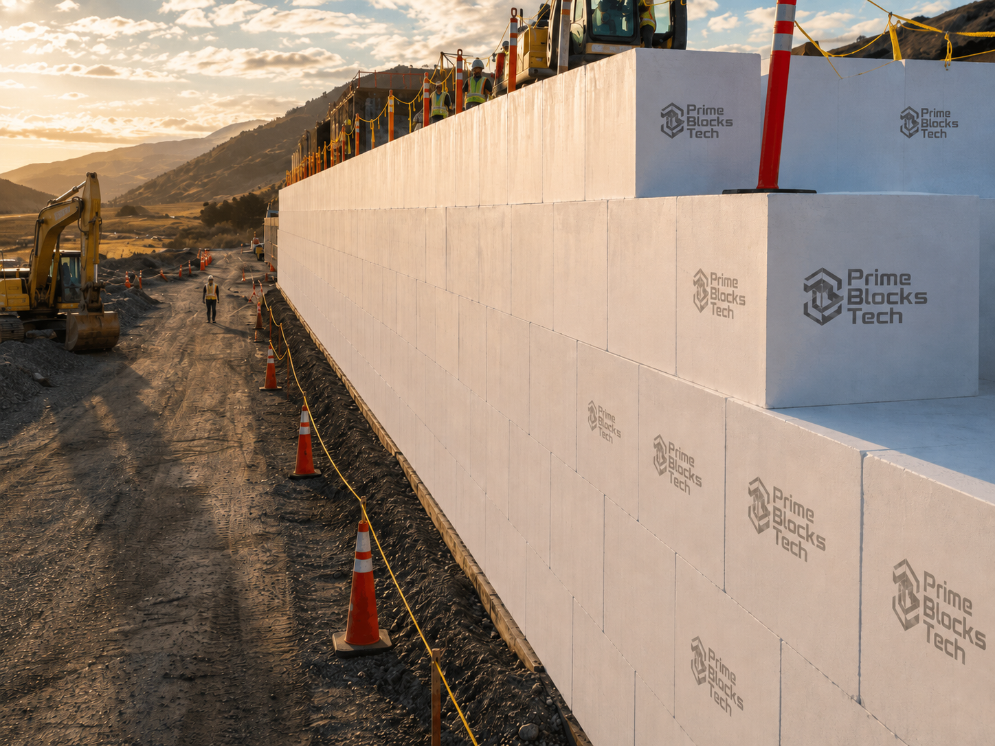 Prime Block Tech EPS Geofoam retaining wall built with stacked lightweight blocks